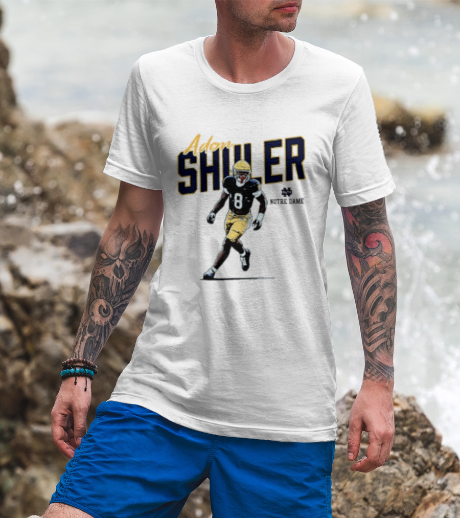 Adon Shuler 8 Notre Dame NCAA Football Caricature Player T-Shirt