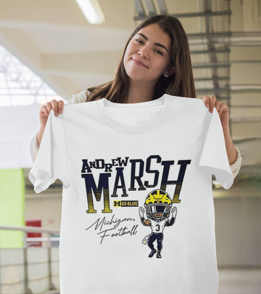 Andrew Marsh Go Blue Michigan Football Player Caricature T-Shirt
