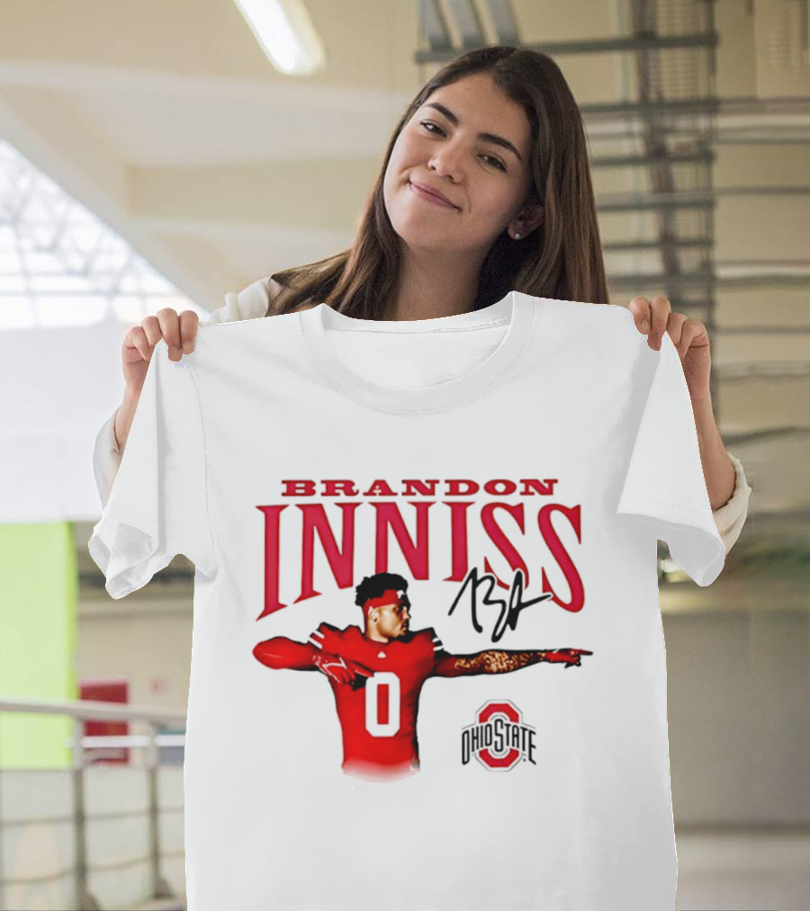 Brandon Inniss Ohio State Buckeyes Football Player Number 0 Action Pose Signature T-Shirt