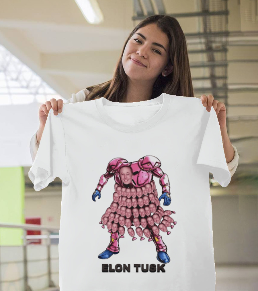 Elon Tusk Pink Armor Mosaic Elon Musk Faces T-Shirt