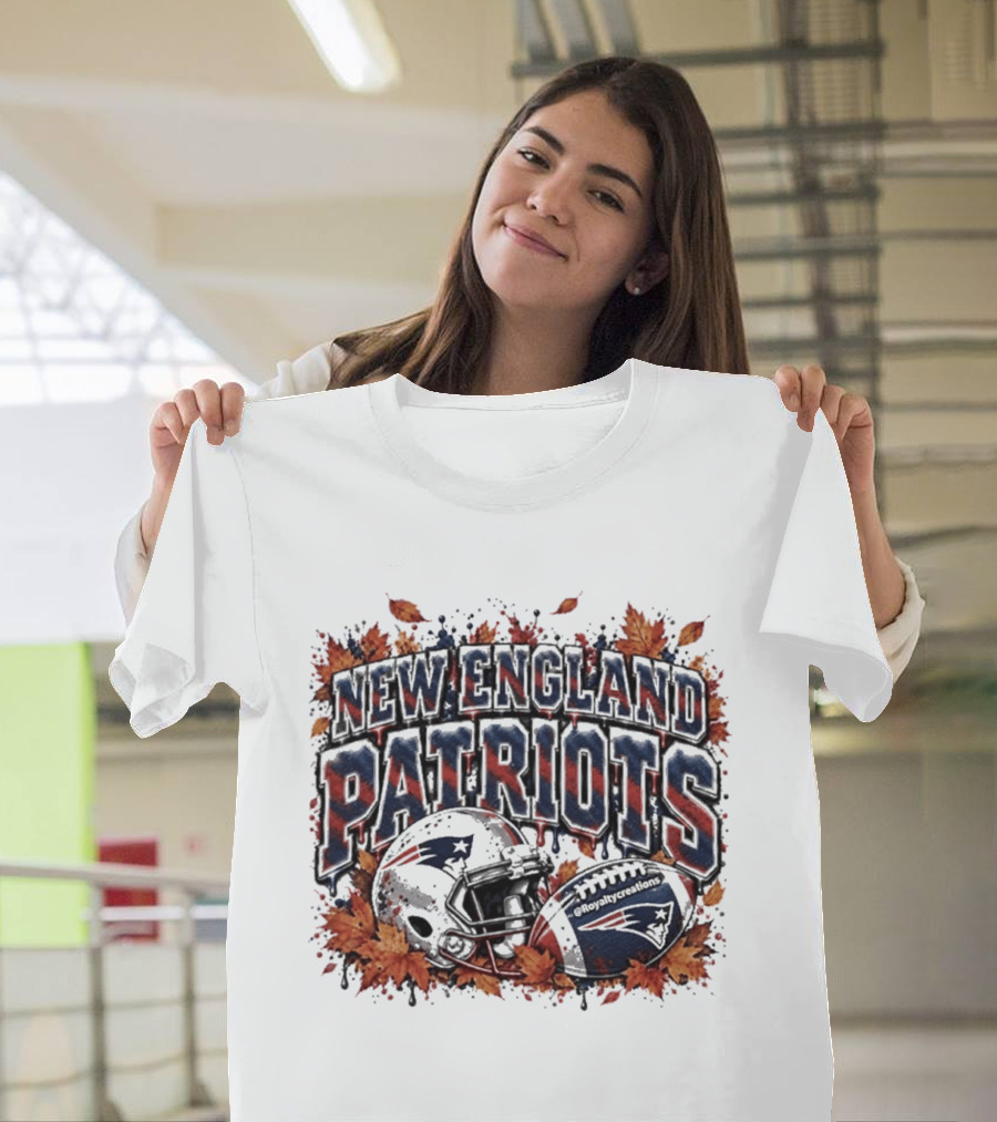 New England Patriots Football Helmet Autumn Leaves Halloween 2026 T-Shirt