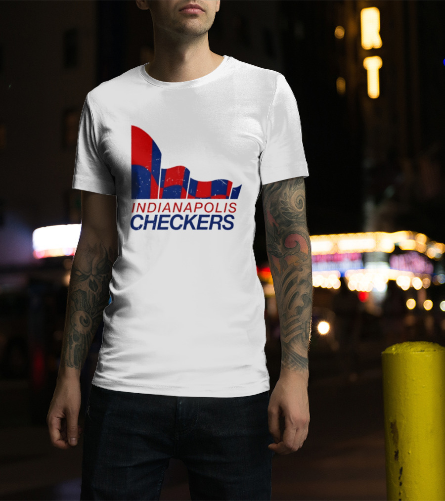 Indianapolis Checkers Vintage Hockey Team Red And Blue Flag T-Shirt