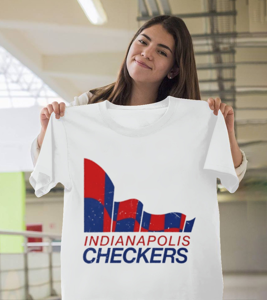 Indianapolis Checkers Vintage Hockey Team Red And Blue Flag T-Shirt