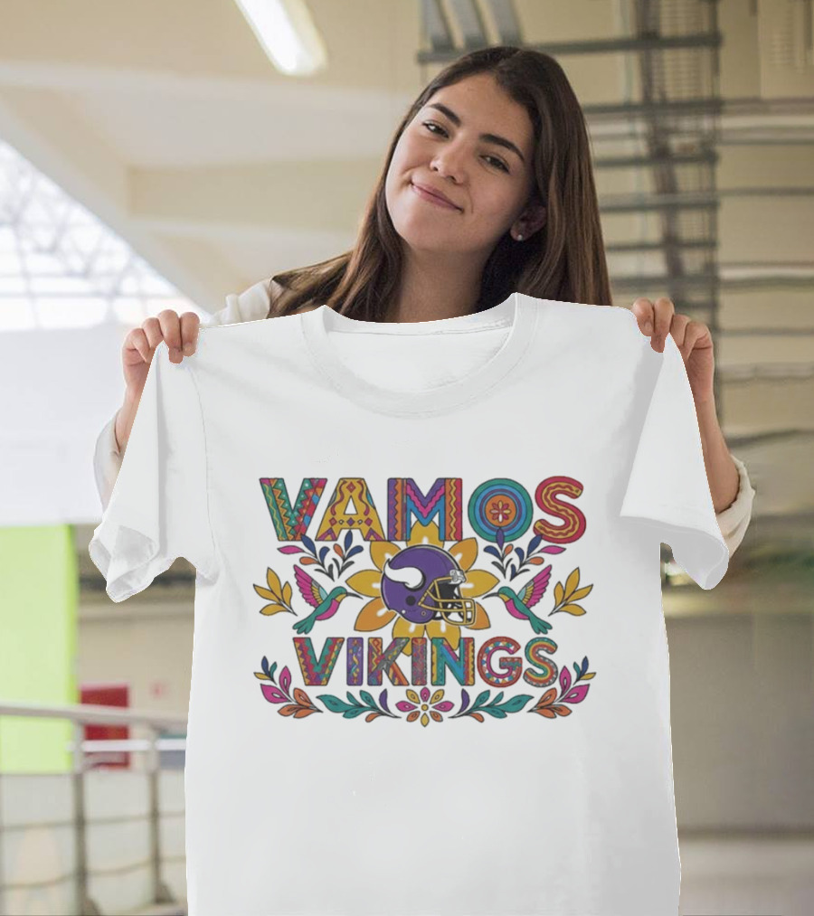 Vamos Vikings Colorful Helmet Floral T-Shirt