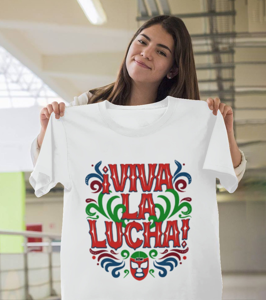 Viva La Lucha Mask Design With Colorful Swirls And Exclamation Marks T-Shirt