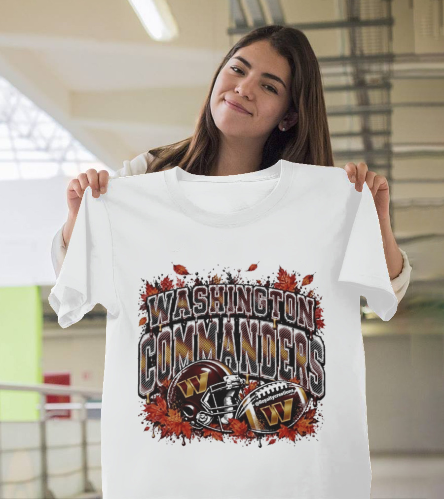 Washington Commanders Football Helmet Autumn Leaves 2026 T-Shirt