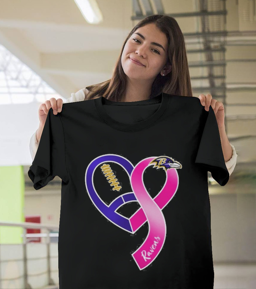 Baltimore Ravens Breast Cancer Awareness Heart Ribbon 2026 T-Shirt