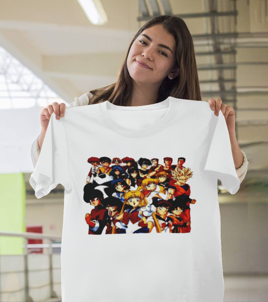 Anime Collage 9 Cartoon Sailor Moon Dragon Ball Z Characters T-Shirt