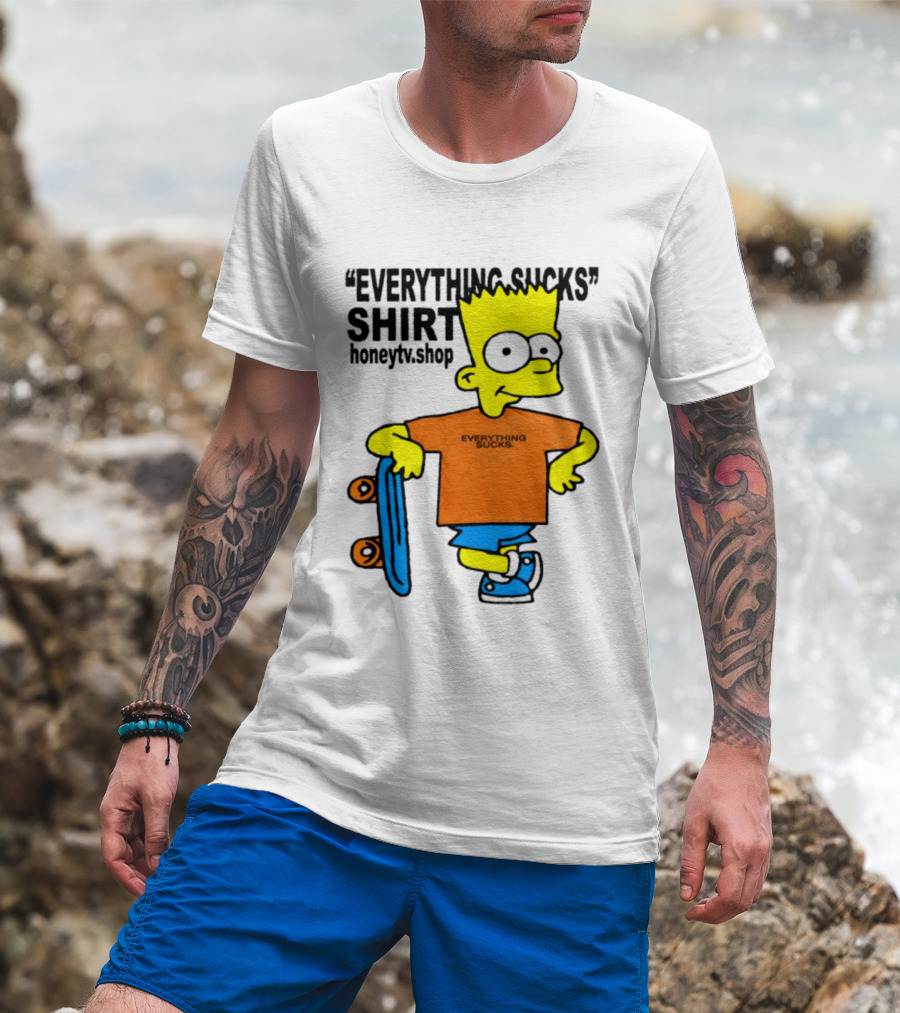 Bart Simpson Everything Sucks Skateboard Homage The Simpsons T-Shirt