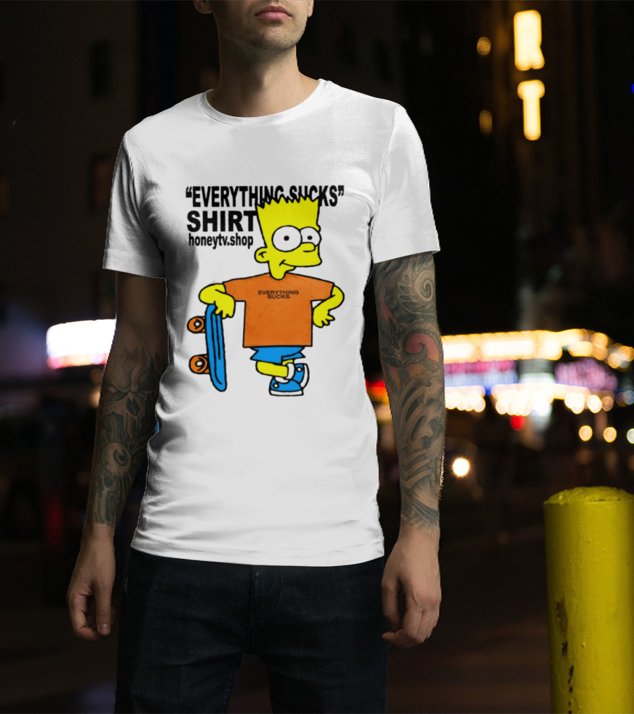 Bart Simpson Everything Sucks Skateboard Homage The Simpsons T-Shirt