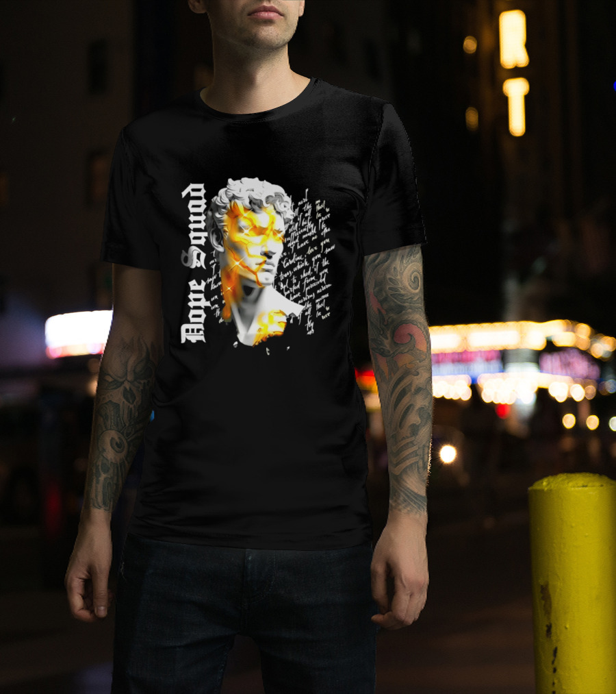 Dope Squad Greek Statue Golden Cracks Text Overlay T-Shirt