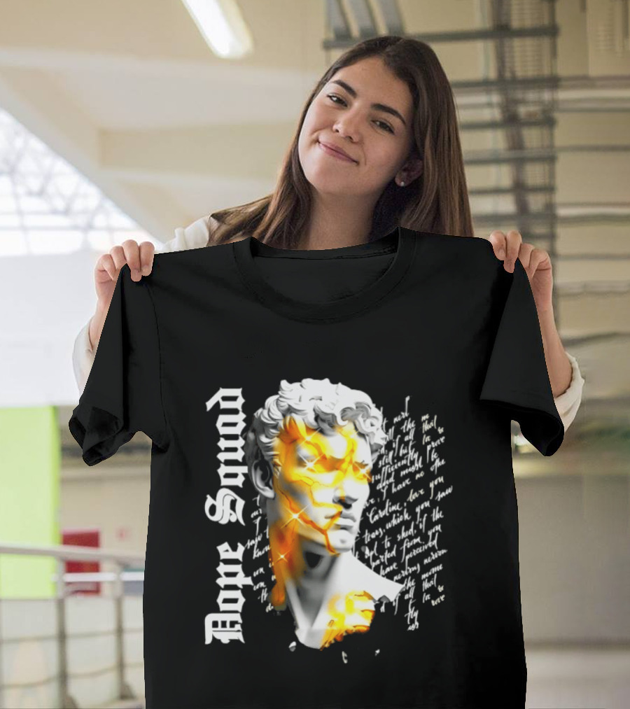 Dope Squad Greek Statue Golden Cracks Text Overlay T-Shirt