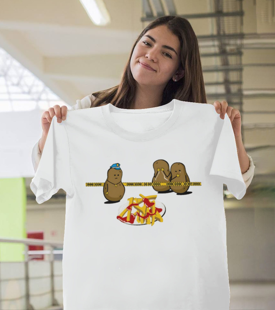 Crime Scene Do Not Cross Potato Fries Funny Cartoon Mash Up T-Shirt