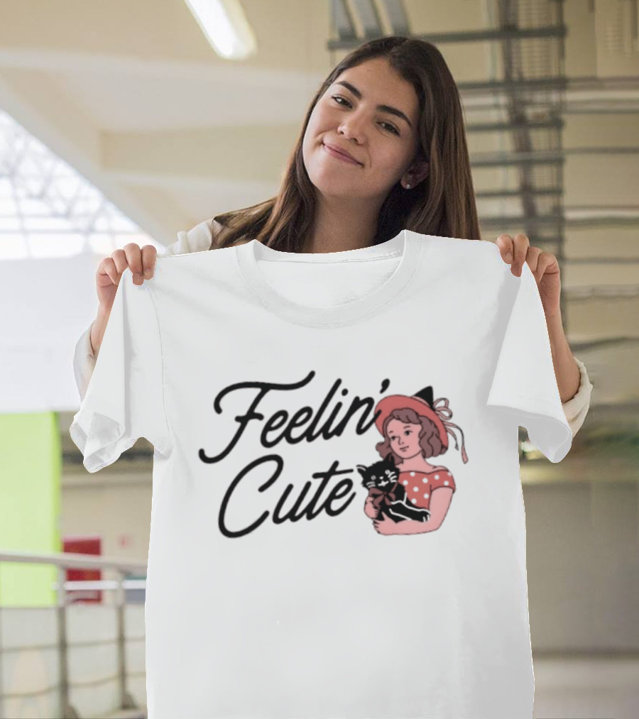 Feelin' Cute Witch With Black Cat Aesthetic T-Shirt