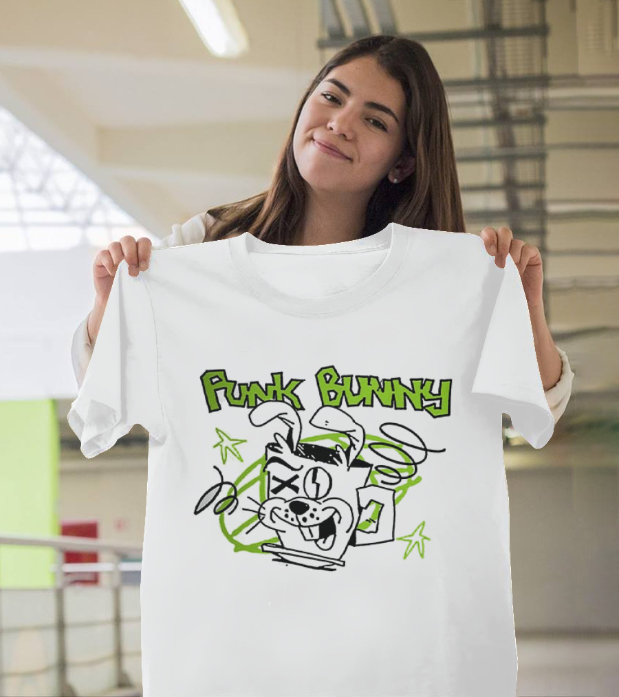 Punk Bunny Coffee Green Day Style Spiral Stars T-Shirt