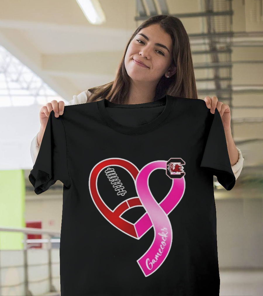 South Carolina Gamecocks Breast Cancer Awareness Ribbon Heart 2026 T-Shirt