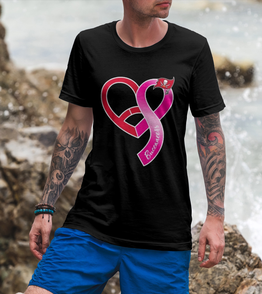 Tampa Bay Buccaneers Heart Ribbon Breast Cancer Awareness 2026 Flag T-Shirt