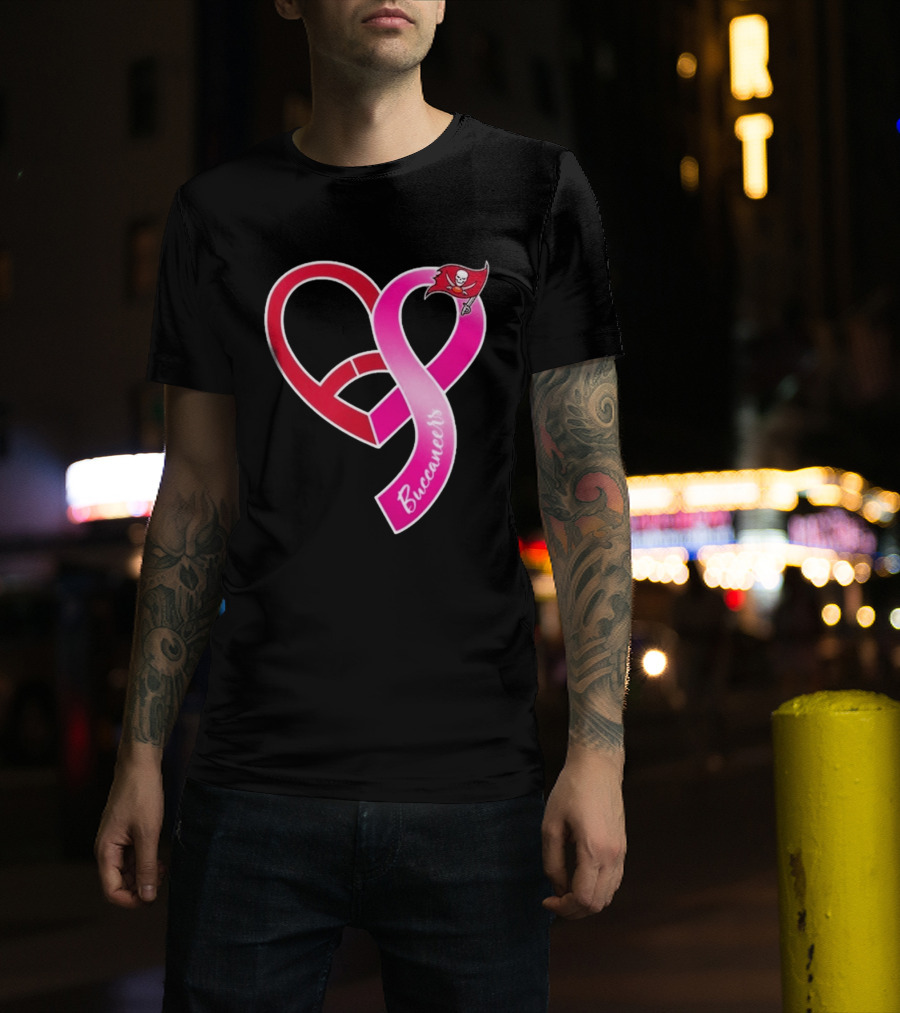 Tampa Bay Buccaneers Heart Ribbon Breast Cancer Awareness 2026 Flag T-Shirt