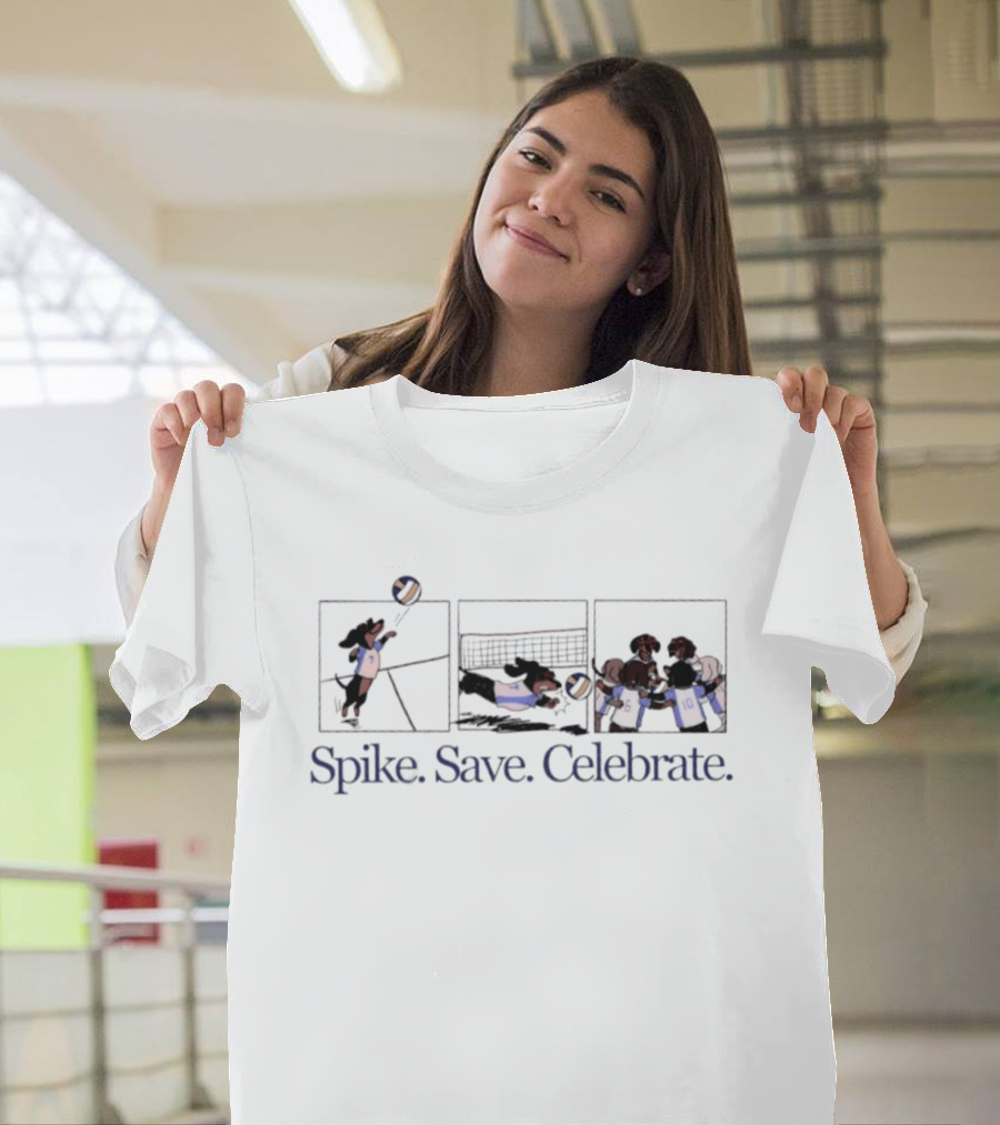 Spike Save Celebrate Dachshund Volleyball Comic Panels T-Shirt