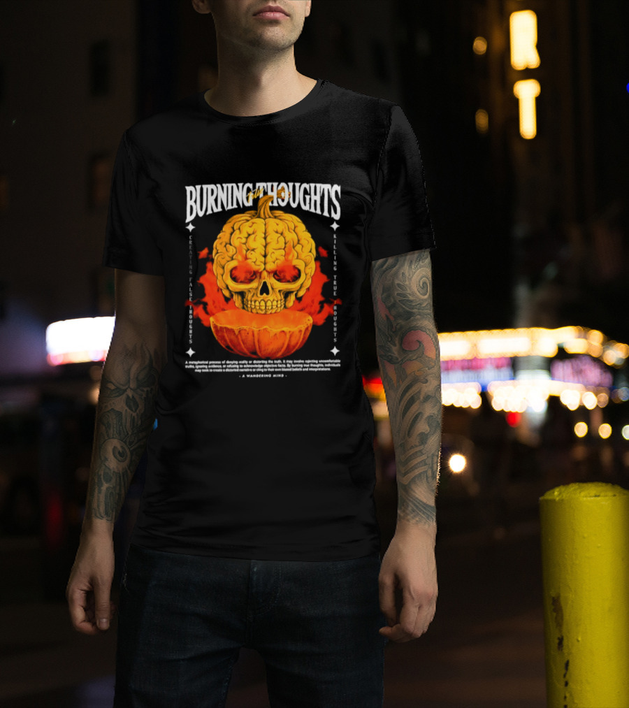 Burning Thoughts Halloween Skull Pumpkin Fire Poem T-Shirt