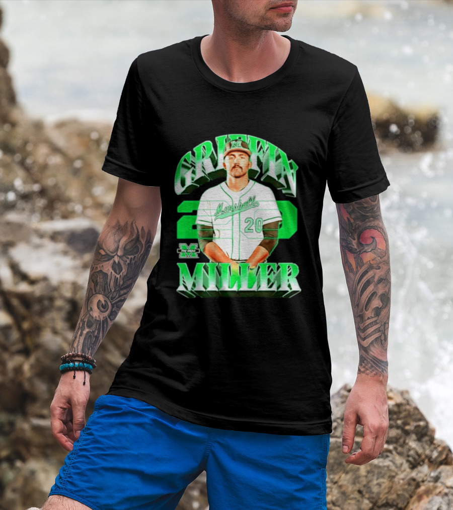 Marshall Thundering Herd NCAA Baseball Griffin Miller 20 Player Image T-Shirt