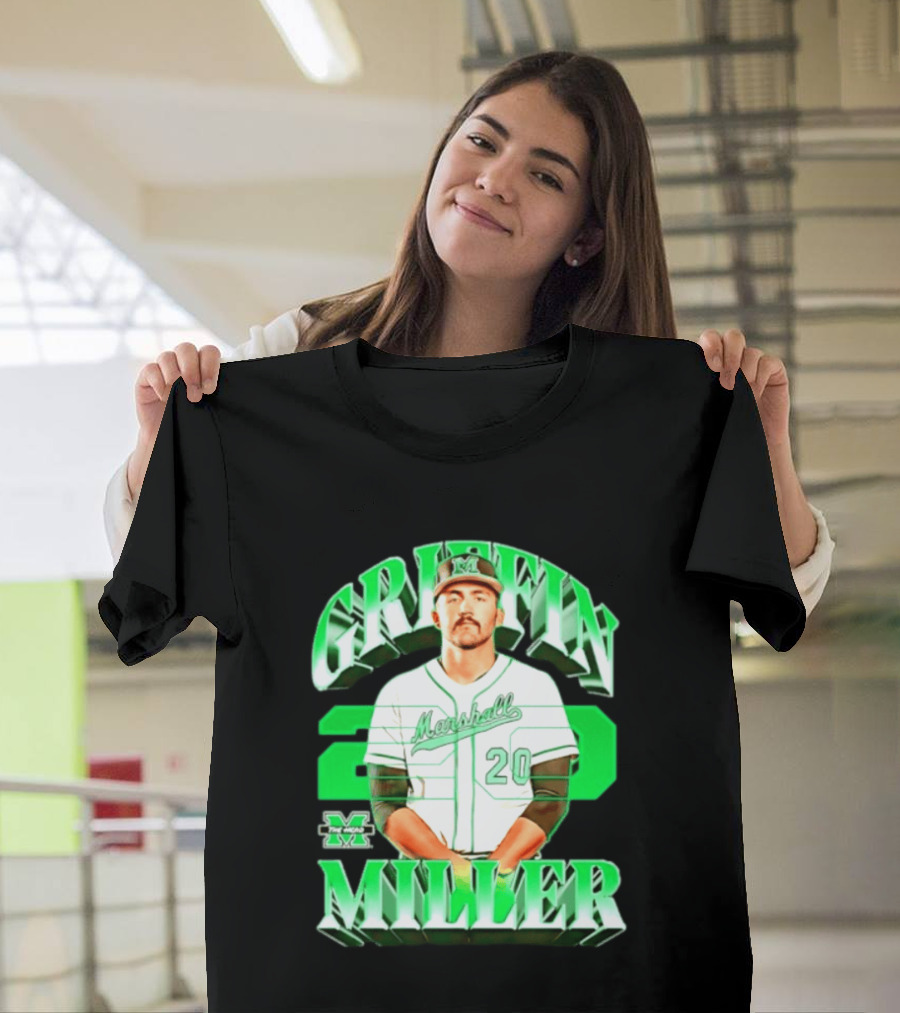 Marshall Thundering Herd NCAA Baseball Griffin Miller 20 Player Image T-Shirt