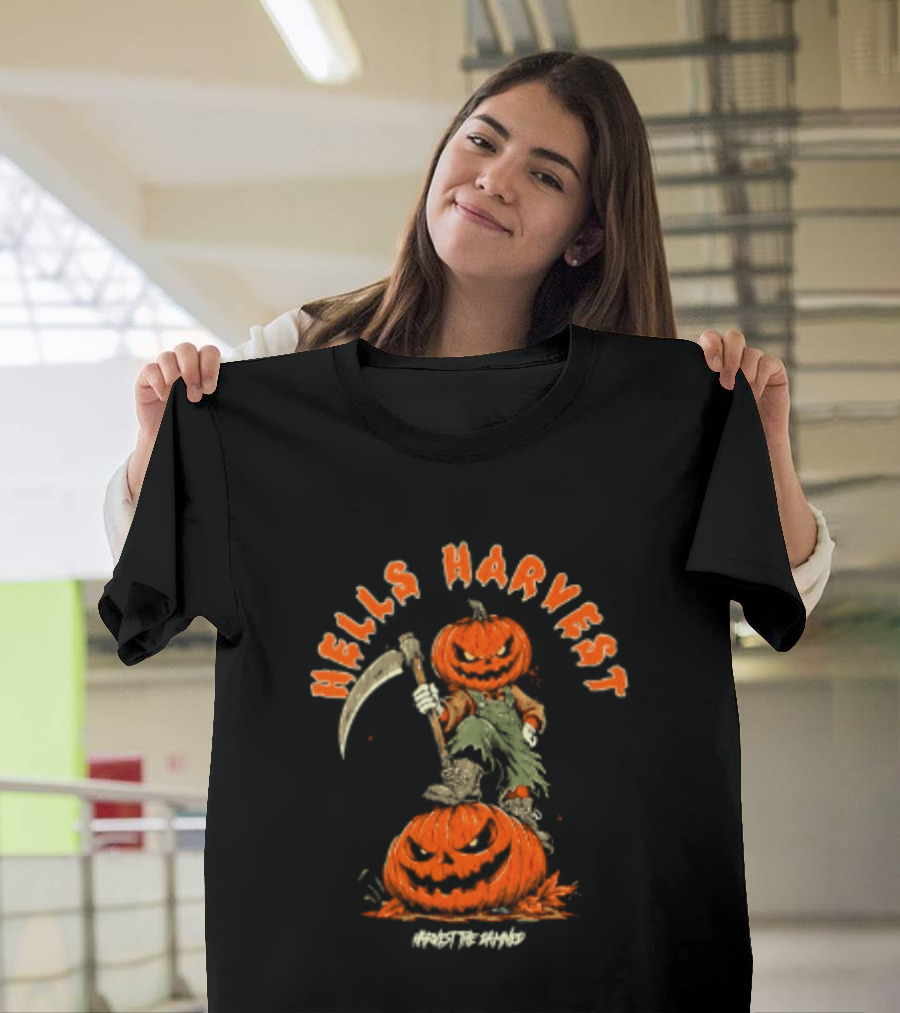 Hells Harvest Pumpkin Reaper Halloween Harvest The Damned T-Shirt