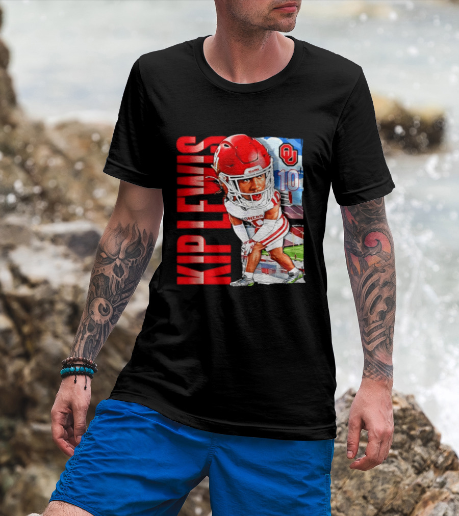 Kip Lewis 10 Oklahoma Sooners NCAA Football Player Caricature T-Shirt