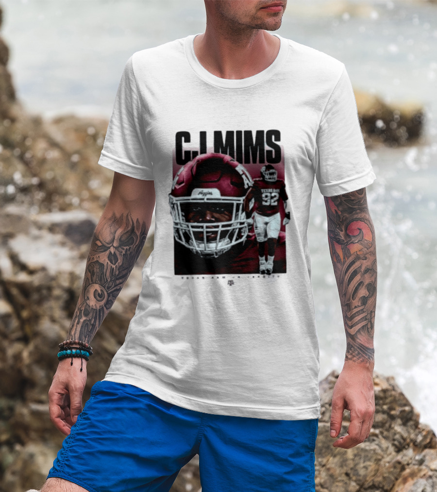 CJ Mims 92 Texas A&M Football NCAA Player T-Shirt