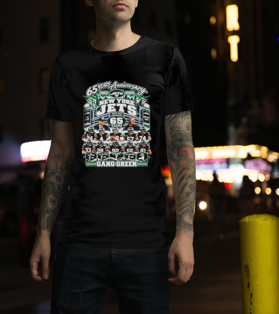 New York Jets 65 Years Anniversary 1960 2025 MetLife Stadium Gang Green NFL Champions T-Shirt