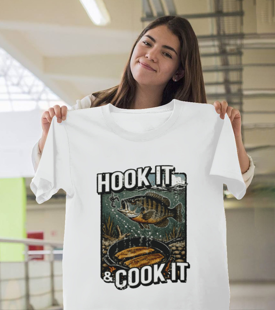 Hook It And Cook It Fishing Panfish Cast Iron Skillet T-Shirt