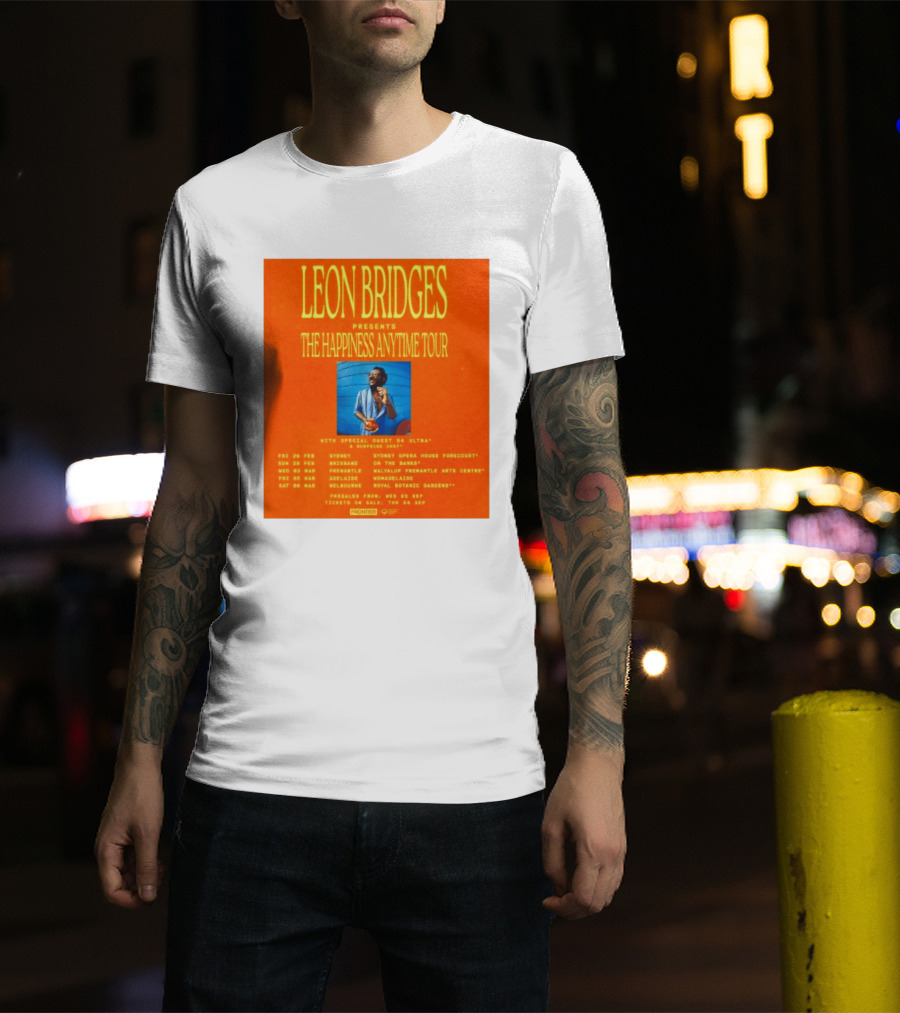 Leon Bridges Presents The Happiness Anytime Tour 2026 With Special Guests Australia Dates T-Shirt