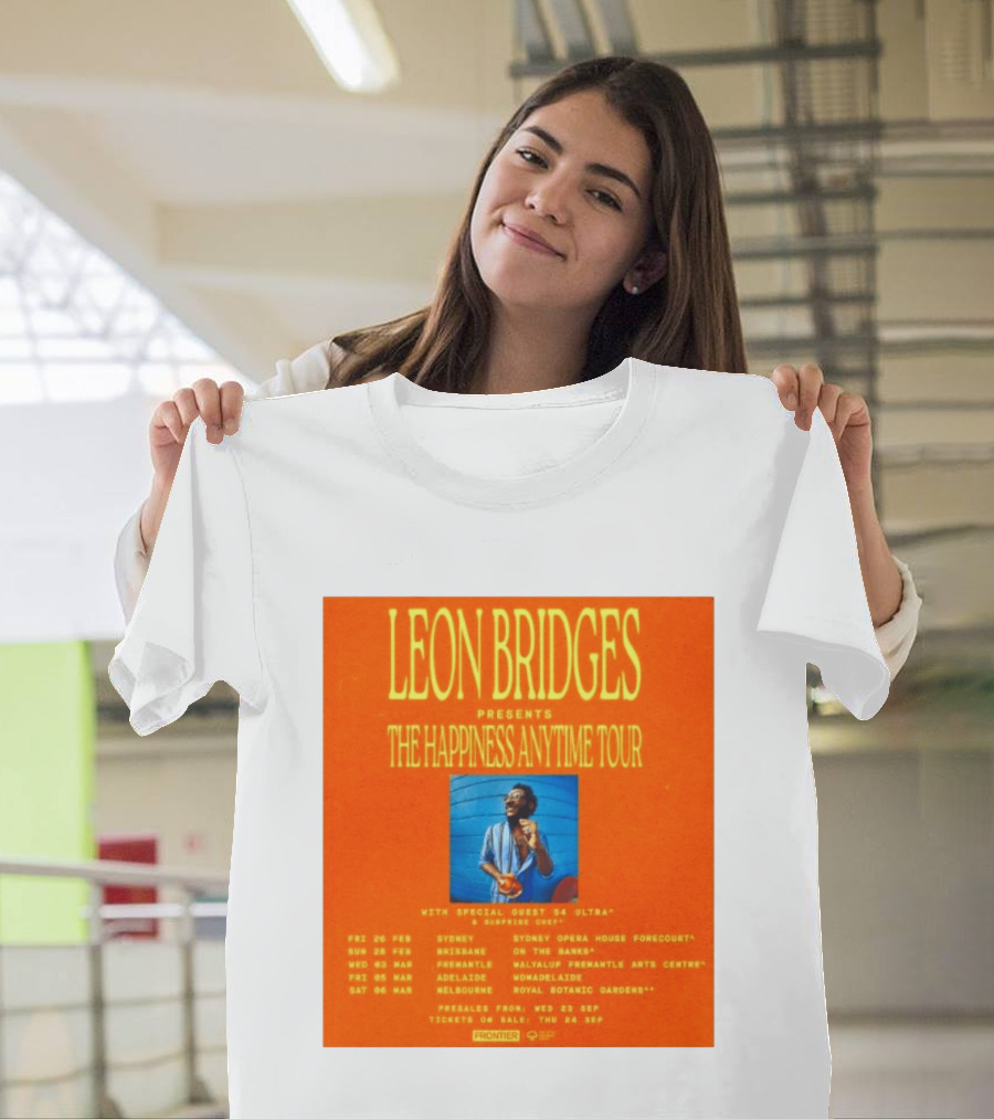 Leon Bridges Presents The Happiness Anytime Tour 2026 With Special Guests Australia Dates T-Shirt