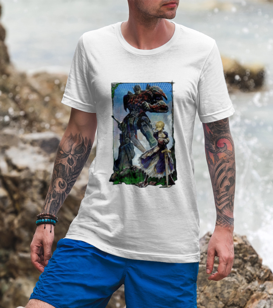 Optimus Prime Transformers With Saber Fate Stay Night Anime T-Shirt