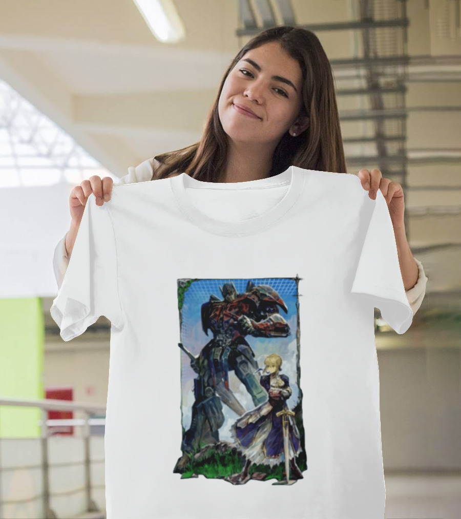 Optimus Prime Transformers With Saber Fate Stay Night Anime T-Shirt