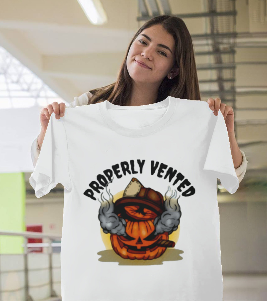 Properly Vented Firefighter Pumpkin Halloween Smoky Jack O' Lantern T-Shirt