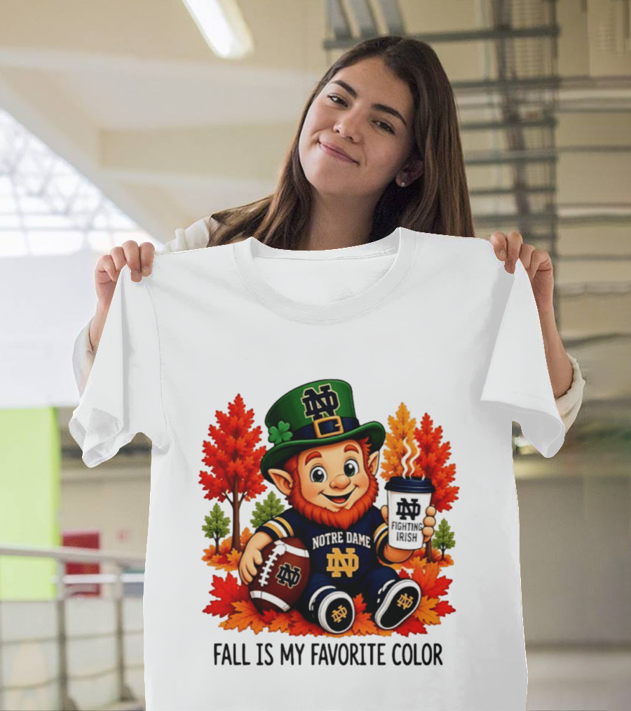 Notre Dame Fighting Irish Leprechaun Fall Is My Favorite Color Football T-Shirt