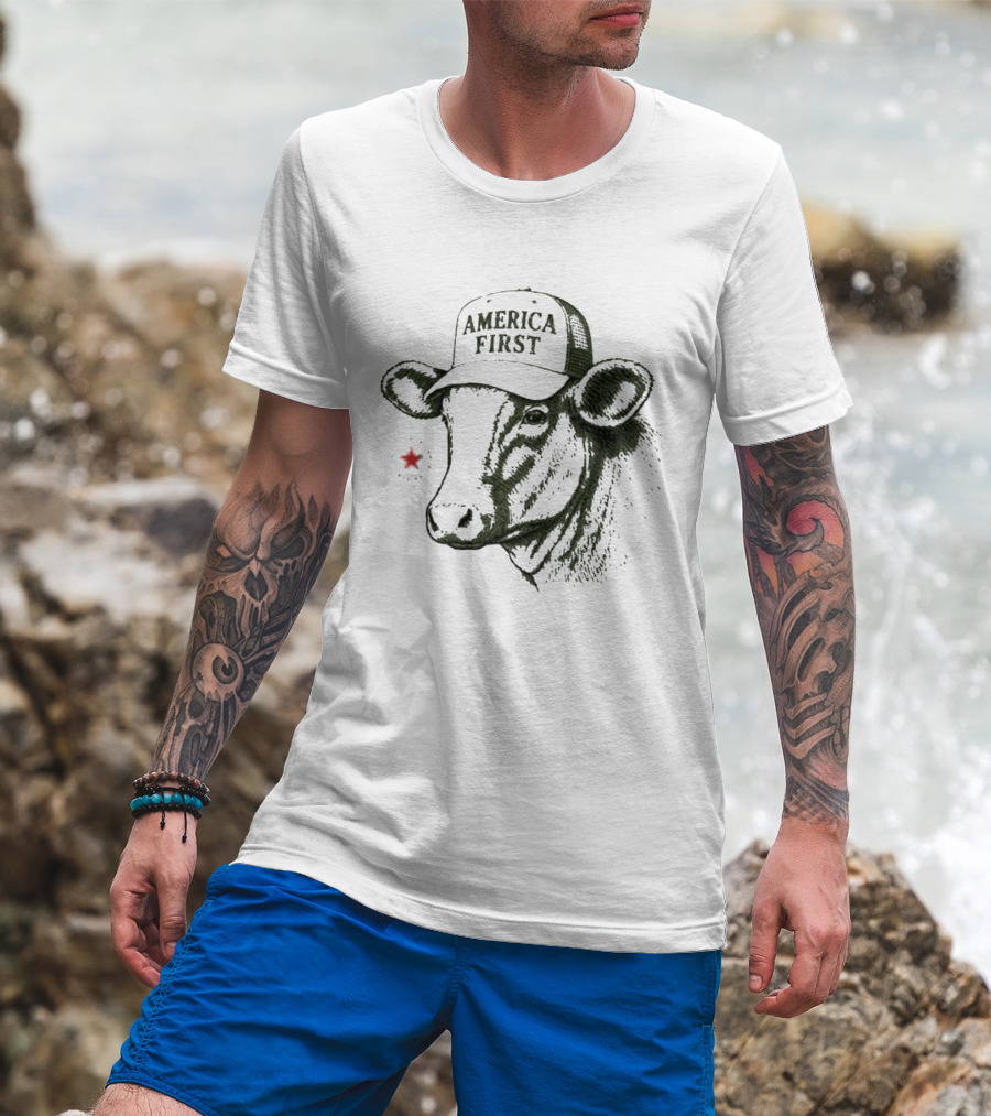 America First Hat Cow Star T-Shirt