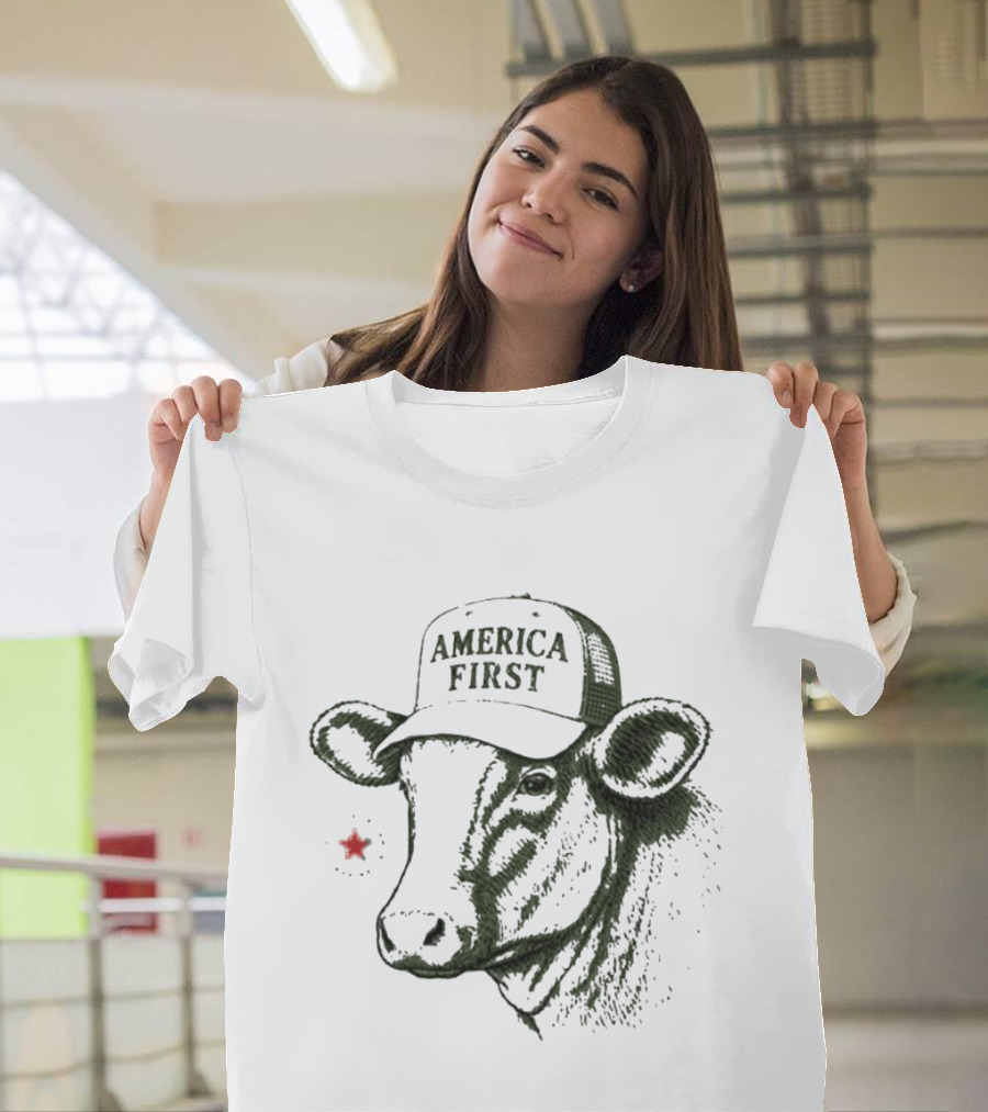 America First Hat Cow Star T-Shirt