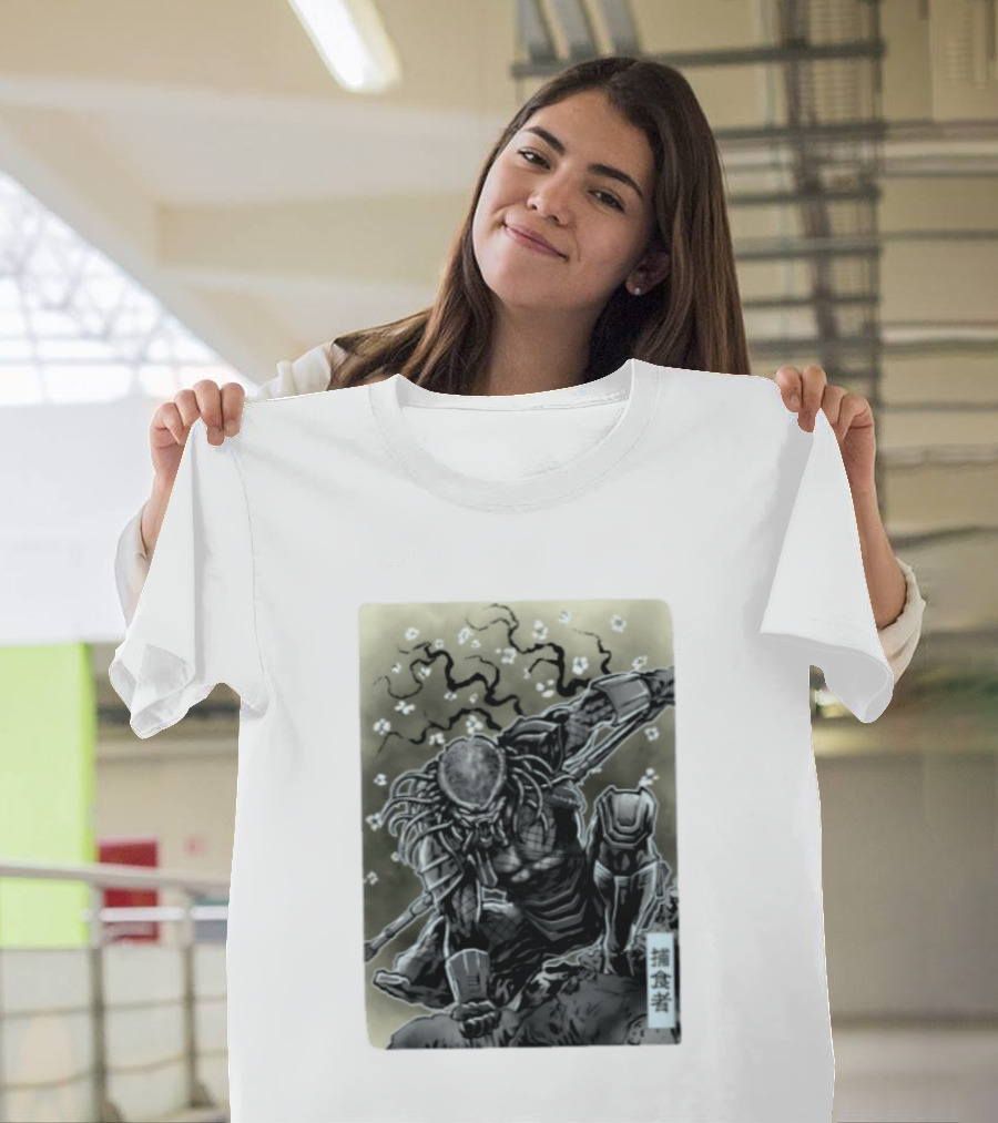 Yautja Samurai Mashup With Cherry Blossoms T-Shirt