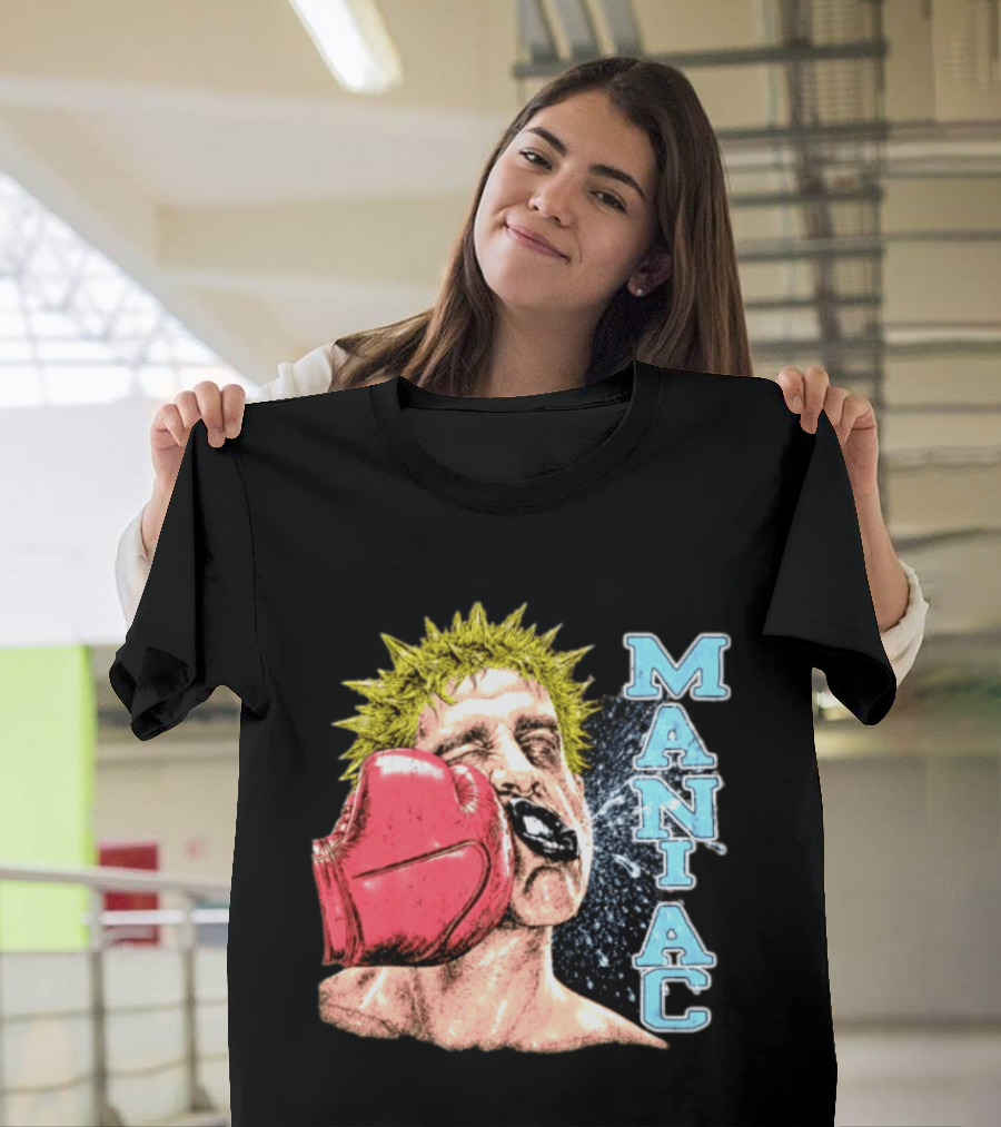 Maniac Boxer Punching Face With Red Glove And Spiky Green Hair T-Shirt