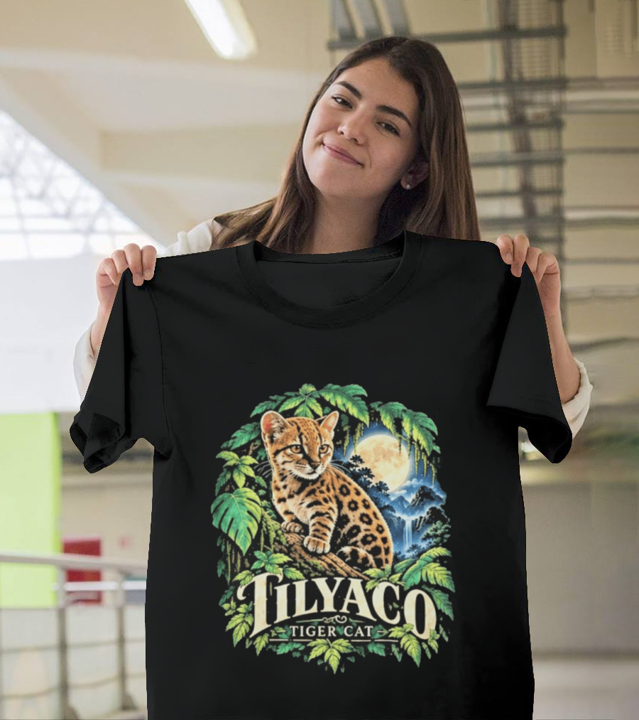 Tilyaco Tiger Cat Jungle Moonlit Scene T-Shirt