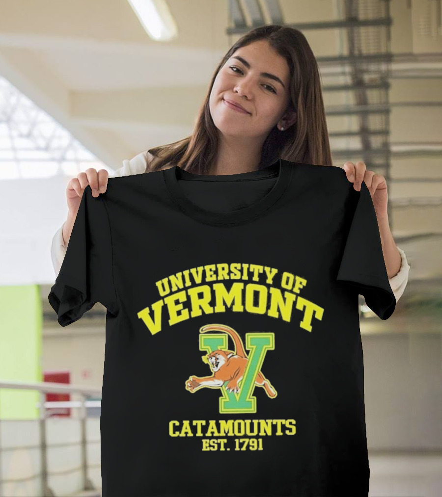 University Of Vermont Catamounts Est 1791 Iconic V Symbol With Panther T-Shirt