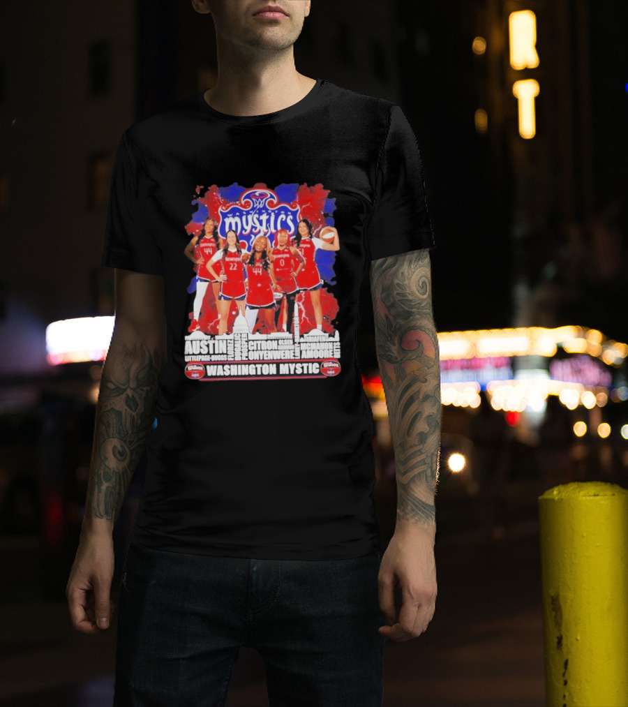 Washington Mystics Roster WNBA Basketball Skyline Austin Littlepage Buggs Poole Citron Onyenwere Amihere Olsen McMahon Amooore T-Shirt