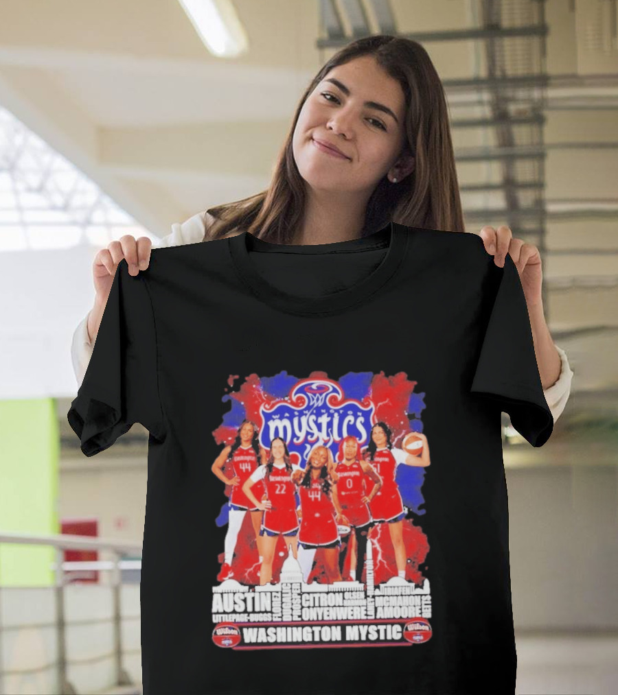 Washington Mystics Roster WNBA Basketball Skyline Austin Littlepage Buggs Poole Citron Onyenwere Amihere Olsen McMahon Amooore T-Shirt