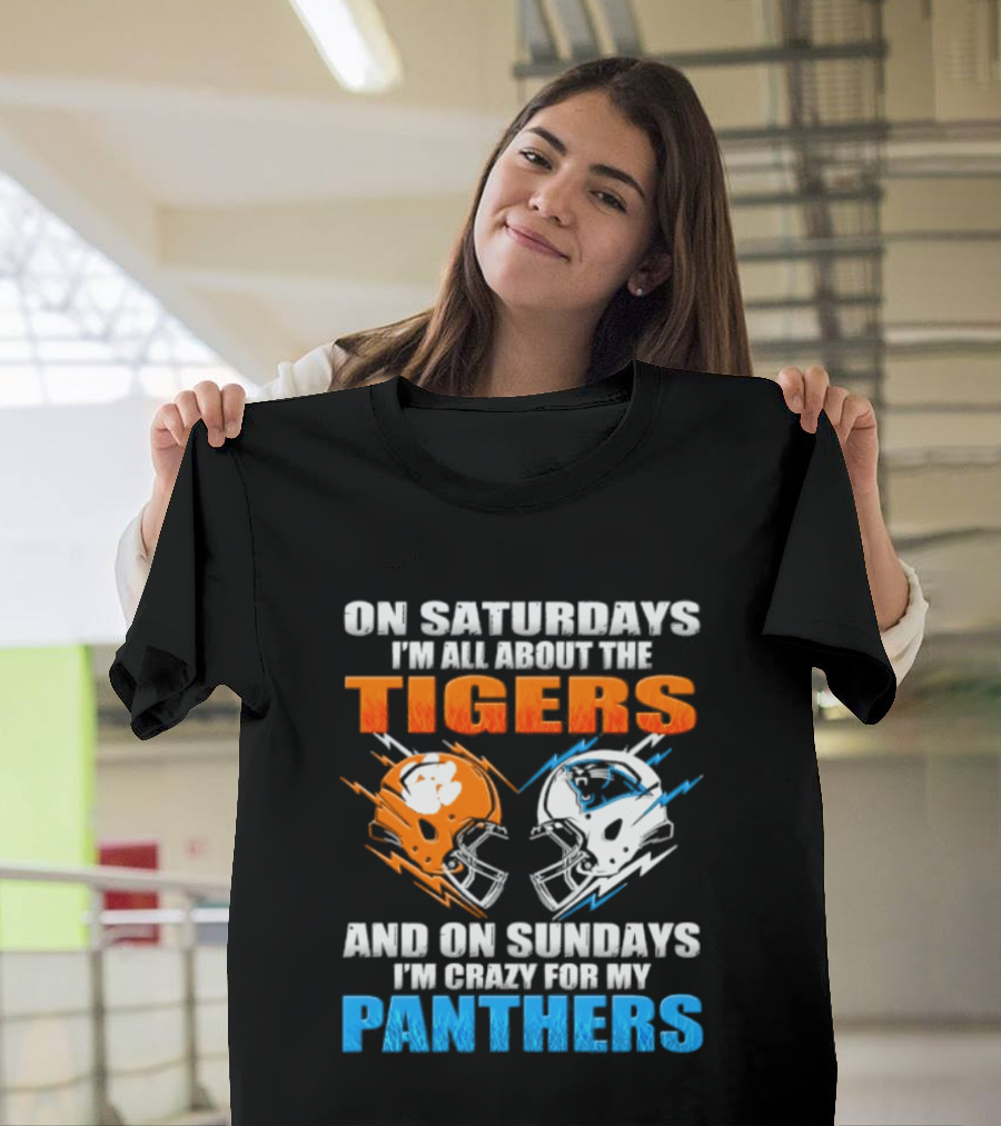 On Saturdays I'm All About The Tigers On Sundays I'm Crazy For My Panthers Football Helmet T-Shirt
