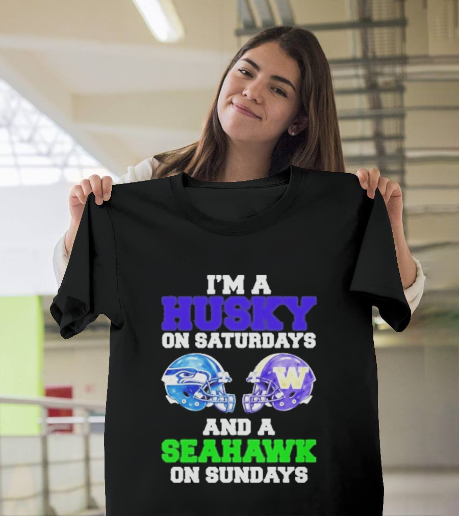 I'm A Husky On Saturdays And A Seahawk On Sundays Football Helmet Helmets T-Shirt