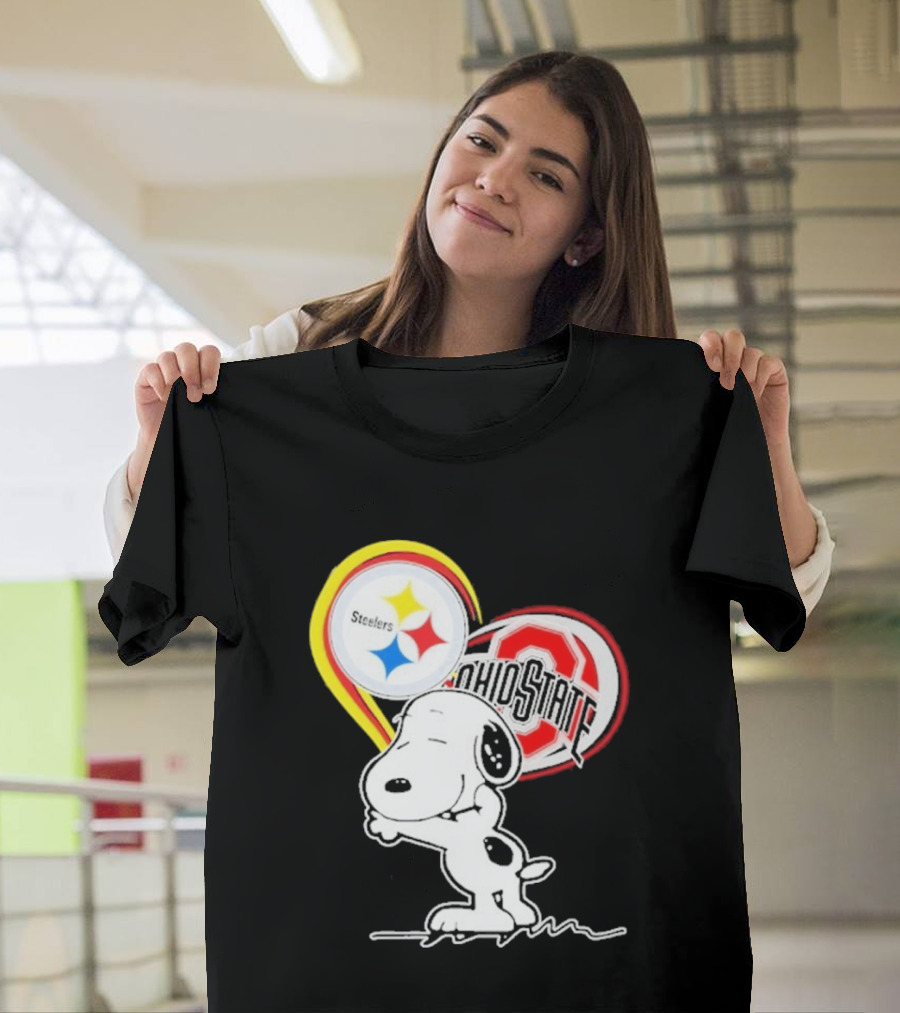 Pittsburgh Steelers Ohio State Buckeyes Snoopy Peanuts Heart T-Shirt