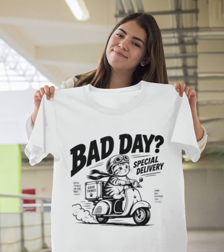 Bad Day Special Delivery Scooter Cat Adventure T-Shirt