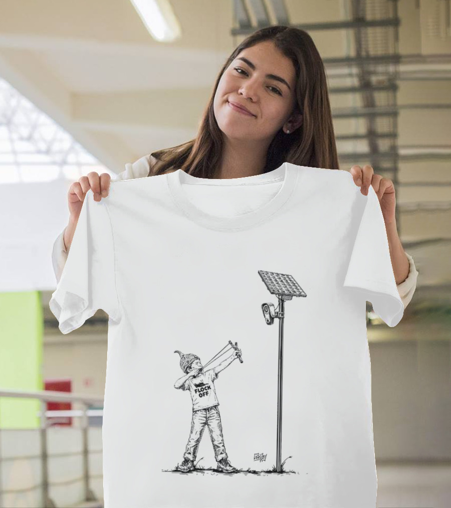 Boy With Slingshot Targeting Solar Camera Flock Off T-Shirt